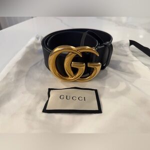 Gucci Marmont Double G Leather Belt – Black
